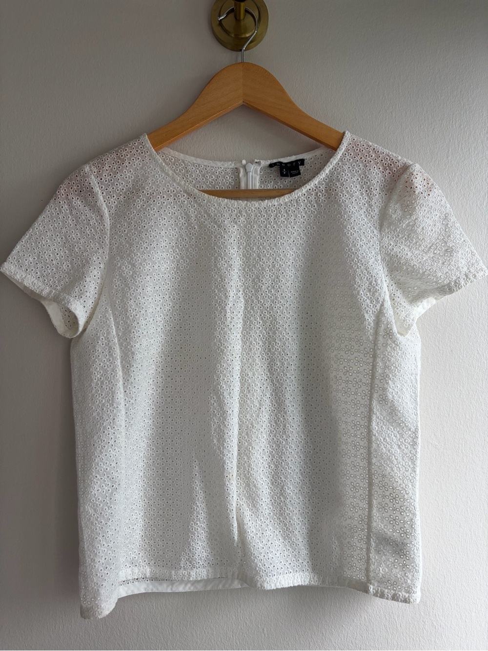 Theory White Eyelet Short-Sleeve Tee